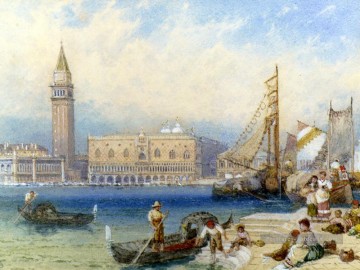 St Marc et le Palais Ducal de San Giorgio Maggiore victorien Myles Birket Foster Peinture à l'huile